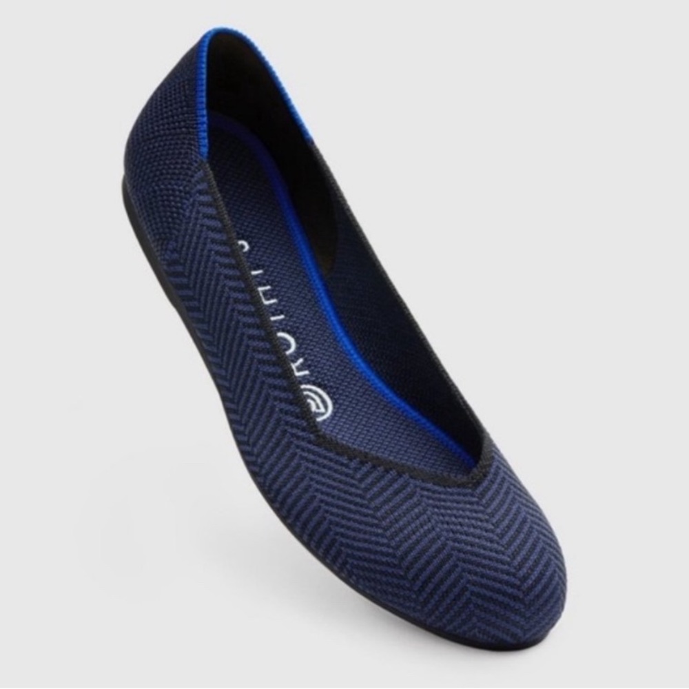 Rothy’s Rare Midnight Herringbone Blue & Black Round Toe Ballet Flats